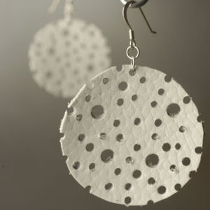 NWT White Leather designer Circle Earrings